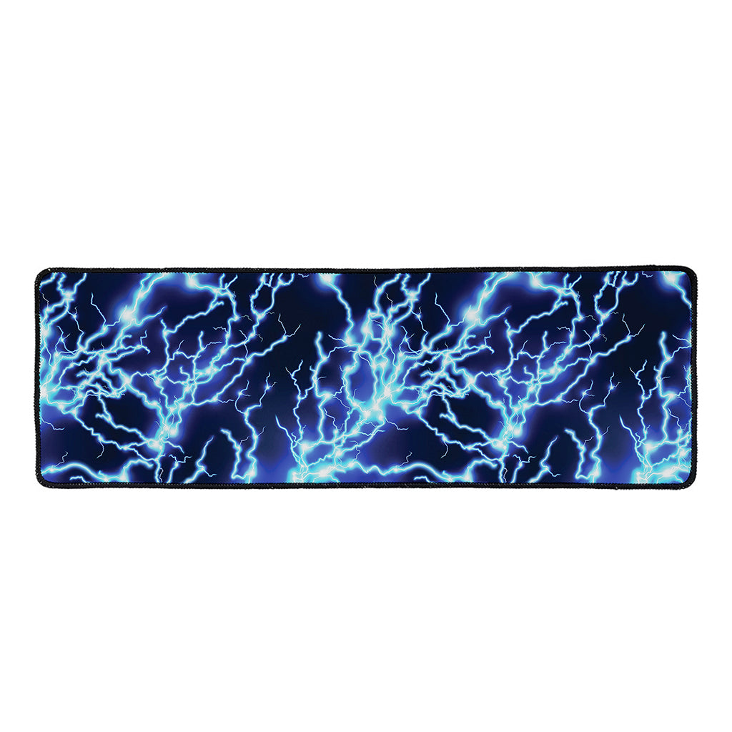 Blue Electric Lightning Print Long Kitchen Mat