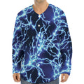 Blue Electric Lightning Print Long Sleeve Baseball Jersey