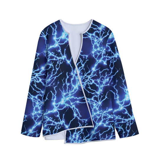 Blue Electric Lightning Print Long Sleeve Short Coat