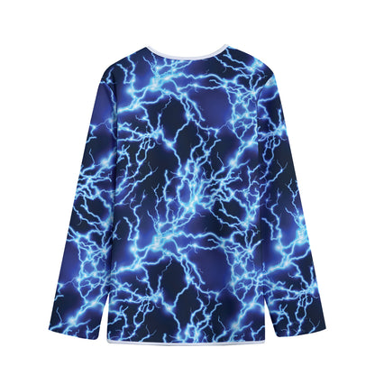 Blue Electric Lightning Print Long Sleeve Short Coat
