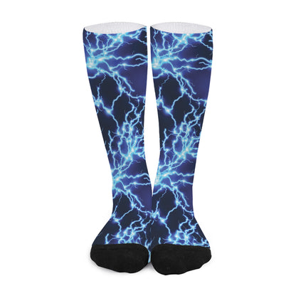 Blue Electric Lightning Print Long Socks