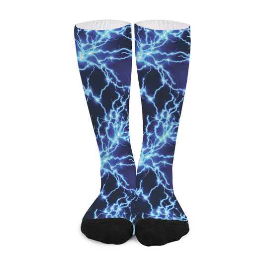 Blue Electric Lightning Print Long Socks