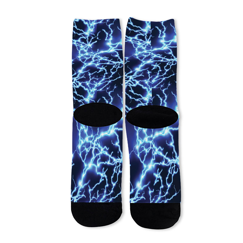 Blue Electric Lightning Print Long Socks