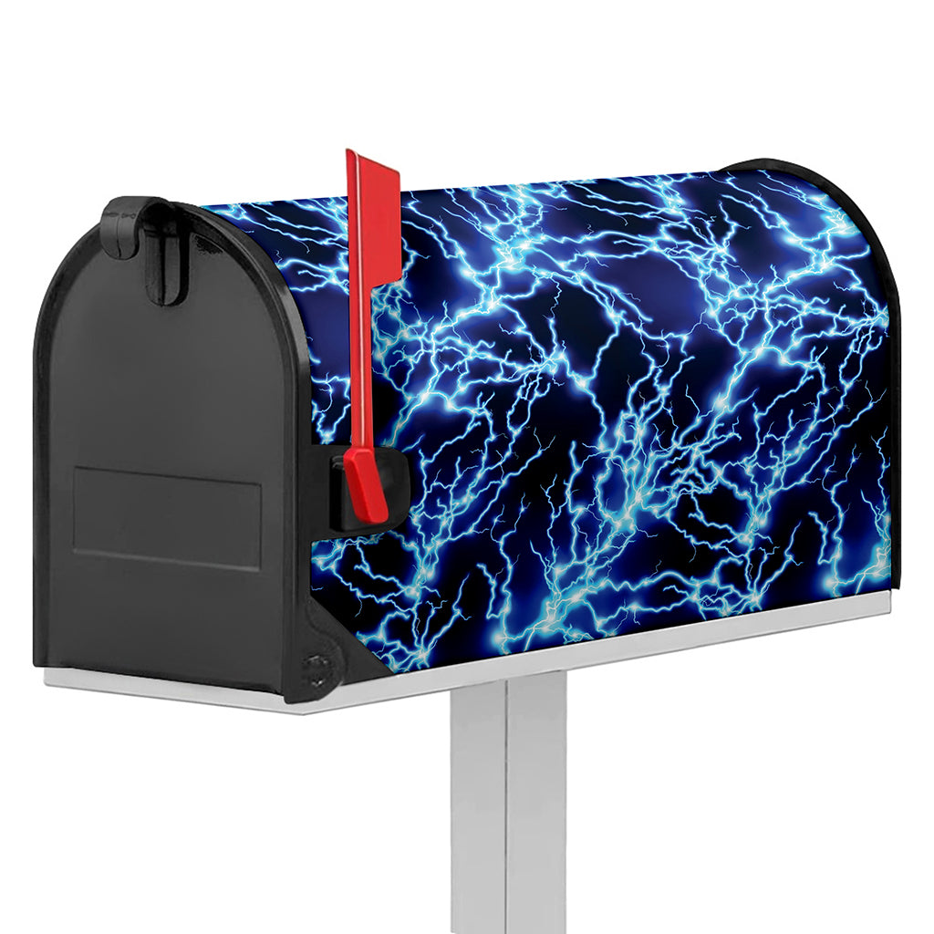 Blue Electric Lightning Print Mailbox Cover