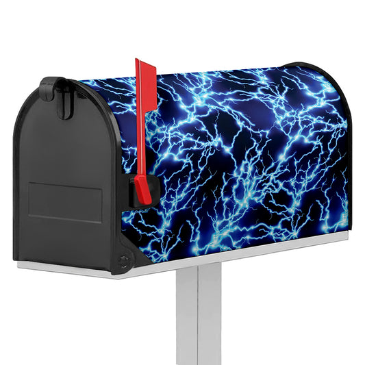 Blue Electric Lightning Print Mailbox Cover