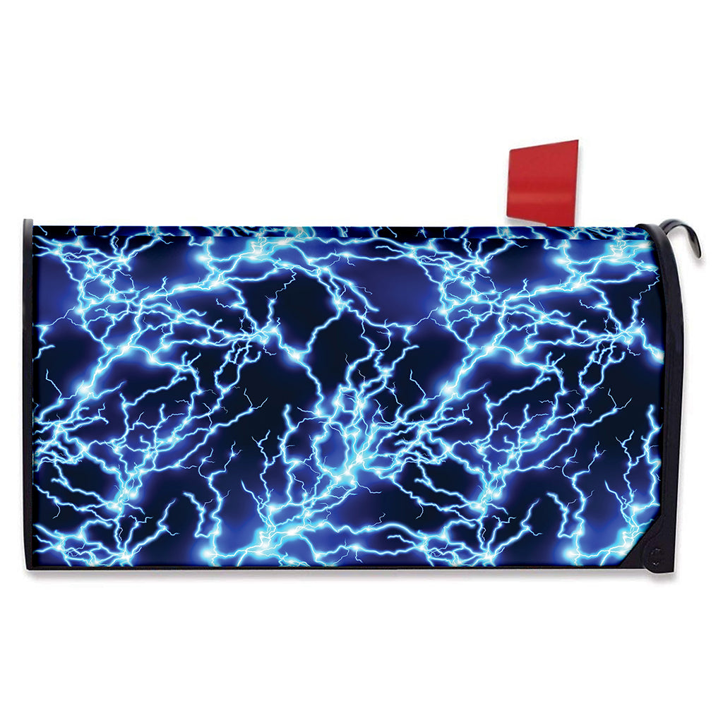 Blue Electric Lightning Print Mailbox Cover