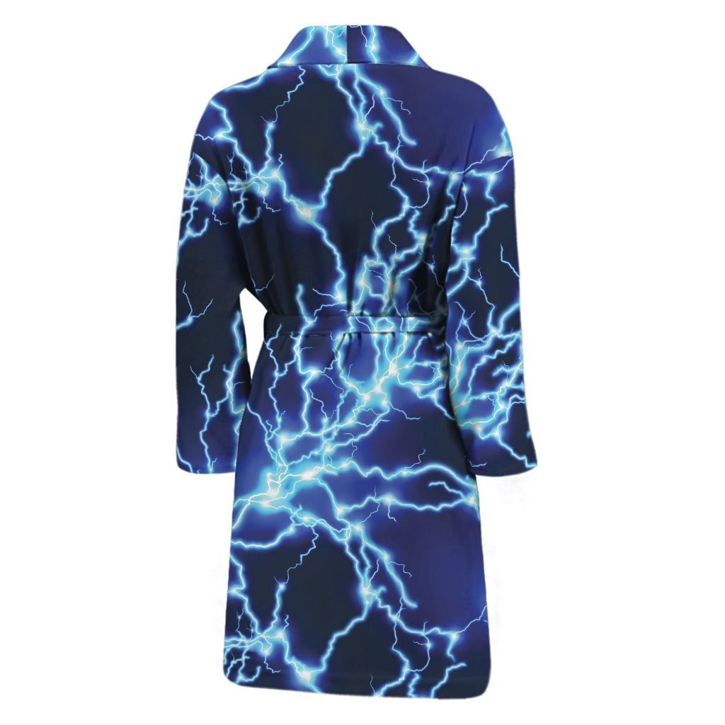 Blue Electric Lightning Print Men's Bathrobe