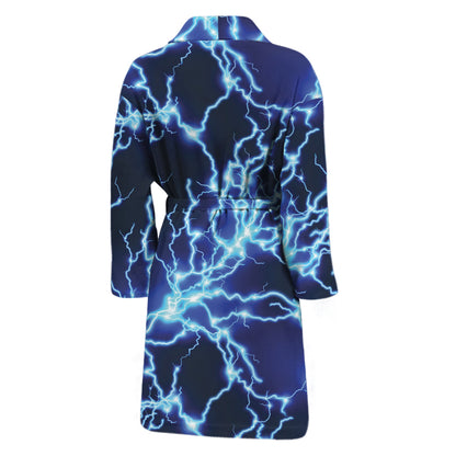 Blue Electric Lightning Print Men's Bathrobe
