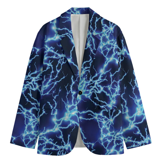 Blue Electric Lightning Print Men's Blazer