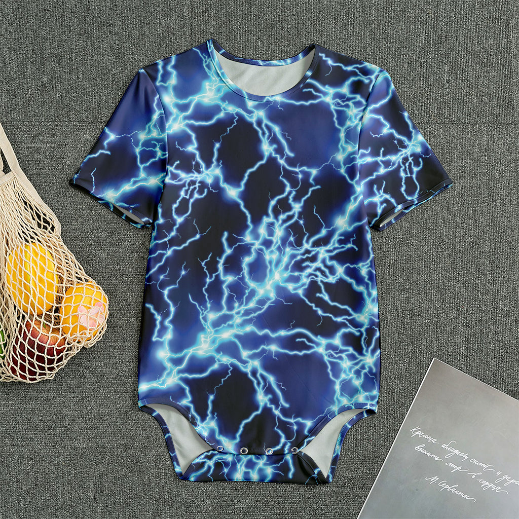 Blue Electric Lightning Print Men's Bodysuit