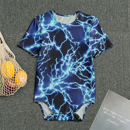 Blue Electric Lightning Print Men's Bodysuit