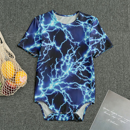 Blue Electric Lightning Print Men's Bodysuit