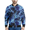 Blue Electric Lightning Print Men's Bomber Jacket