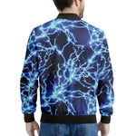 Blue Electric Lightning Print Men's Bomber Jacket