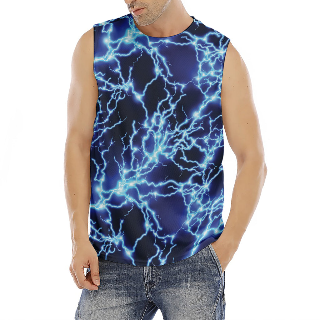 Blue Electric Lightning Print Men's Fitness Tank Top