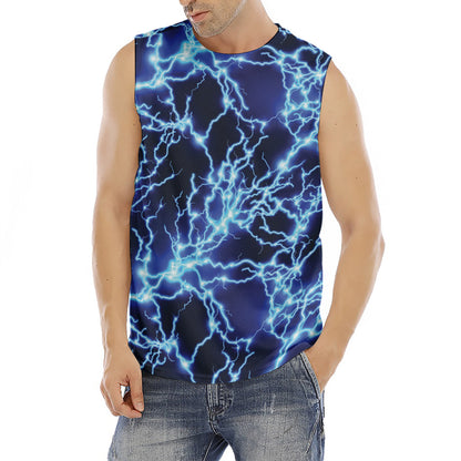 Blue Electric Lightning Print Men's Fitness Tank Top