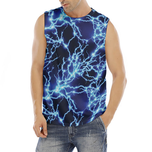 Blue Electric Lightning Print Men's Fitness Tank Top