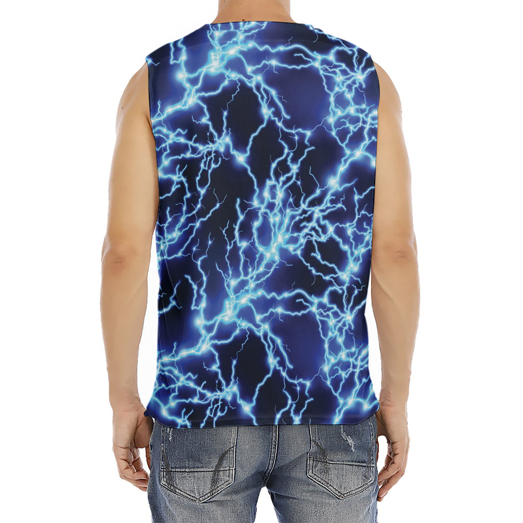 Blue Electric Lightning Print Men's Fitness Tank Top