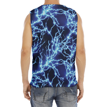 Blue Electric Lightning Print Men's Fitness Tank Top
