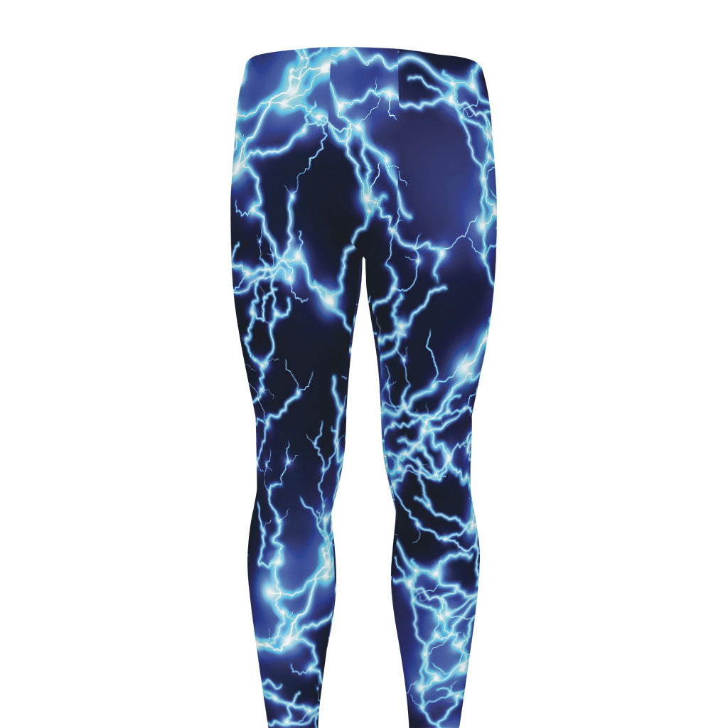 Blue Electric Lightning Print Men's leggings