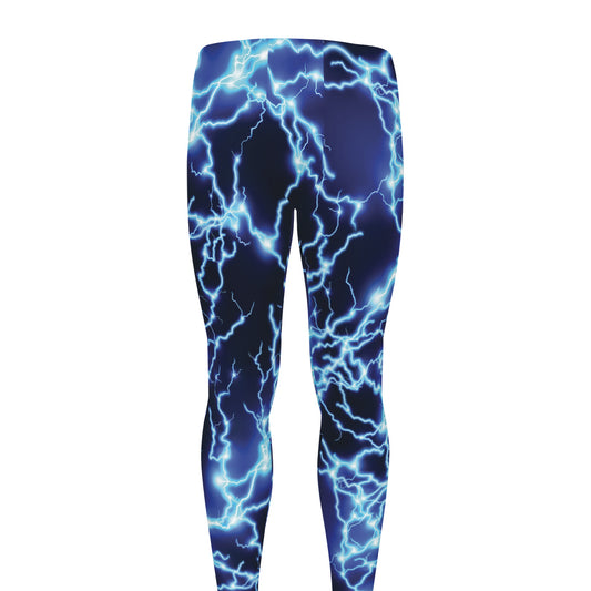 Blue Electric Lightning Print Men's leggings