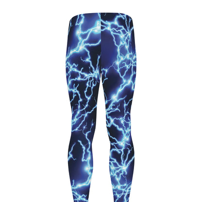 Blue Electric Lightning Print Men's leggings