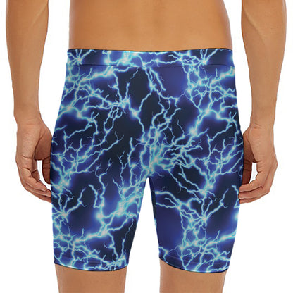 Blue Electric Lightning Print Men's Long Boxer Briefs