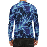 Blue Electric Lightning Print Men's Long Sleeve Rash Guard