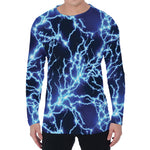 Blue Electric Lightning Print Men's Long Sleeve T-Shirt