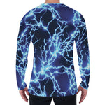 Blue Electric Lightning Print Men's Long Sleeve T-Shirt