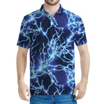 Blue Electric Lightning Print Men's Polo Shirt