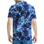 Blue Electric Lightning Print Men's Polo Shirt