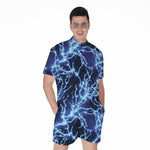 Blue Electric Lightning Print Men's Rompers