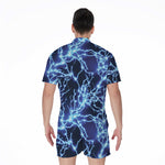 Blue Electric Lightning Print Men's Rompers