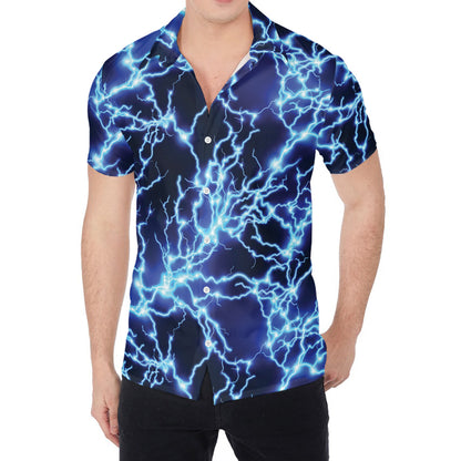 Blue Electric Lightning Print Men's Shirt