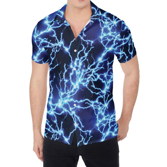 Blue Electric Lightning Print Men's Shirt