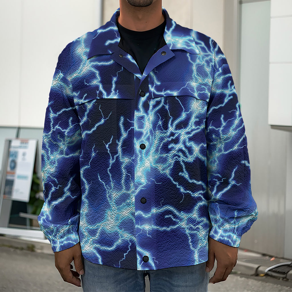 Blue Electric Lightning Print Men's Shirt Jacket