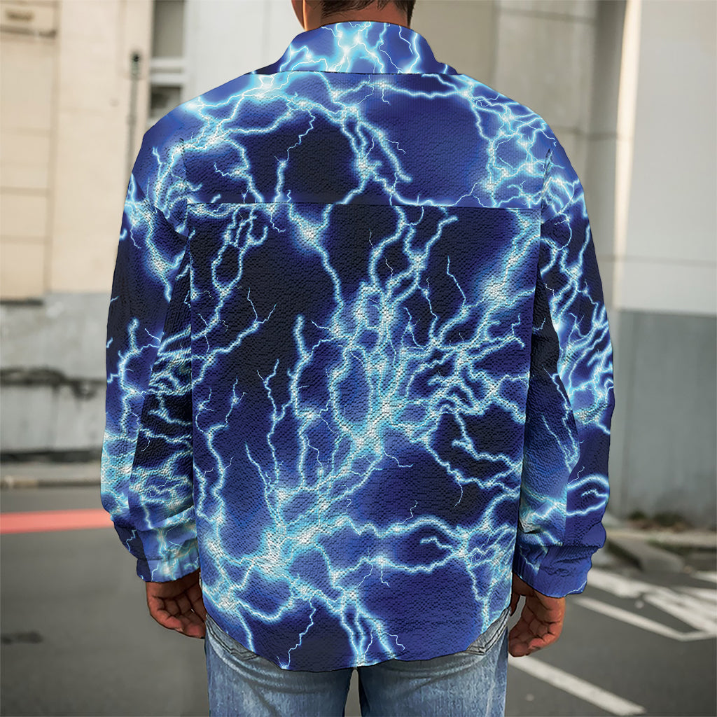 Blue Electric Lightning Print Men's Shirt Jacket