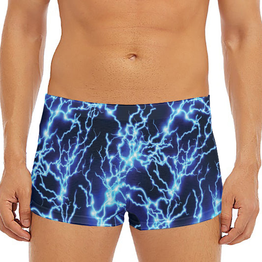 Blue Electric Lightning Print Men's Short Boxer Briefs
