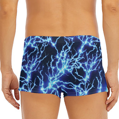 Blue Electric Lightning Print Men's Short Boxer Briefs