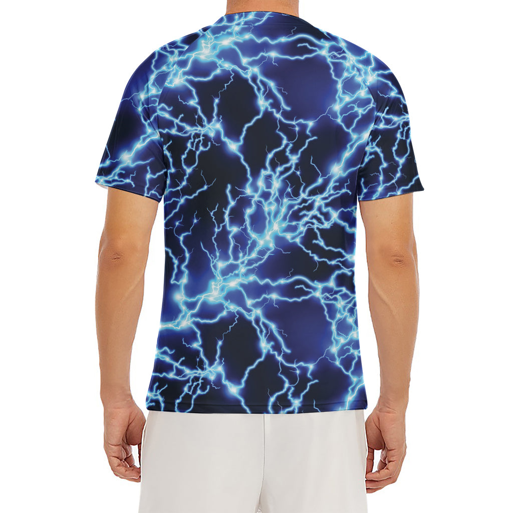 Blue Electric Lightning Print Men's Short Sleeve Rash Guard