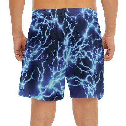 Blue Electric Lightning Print Men's Split Running Shorts