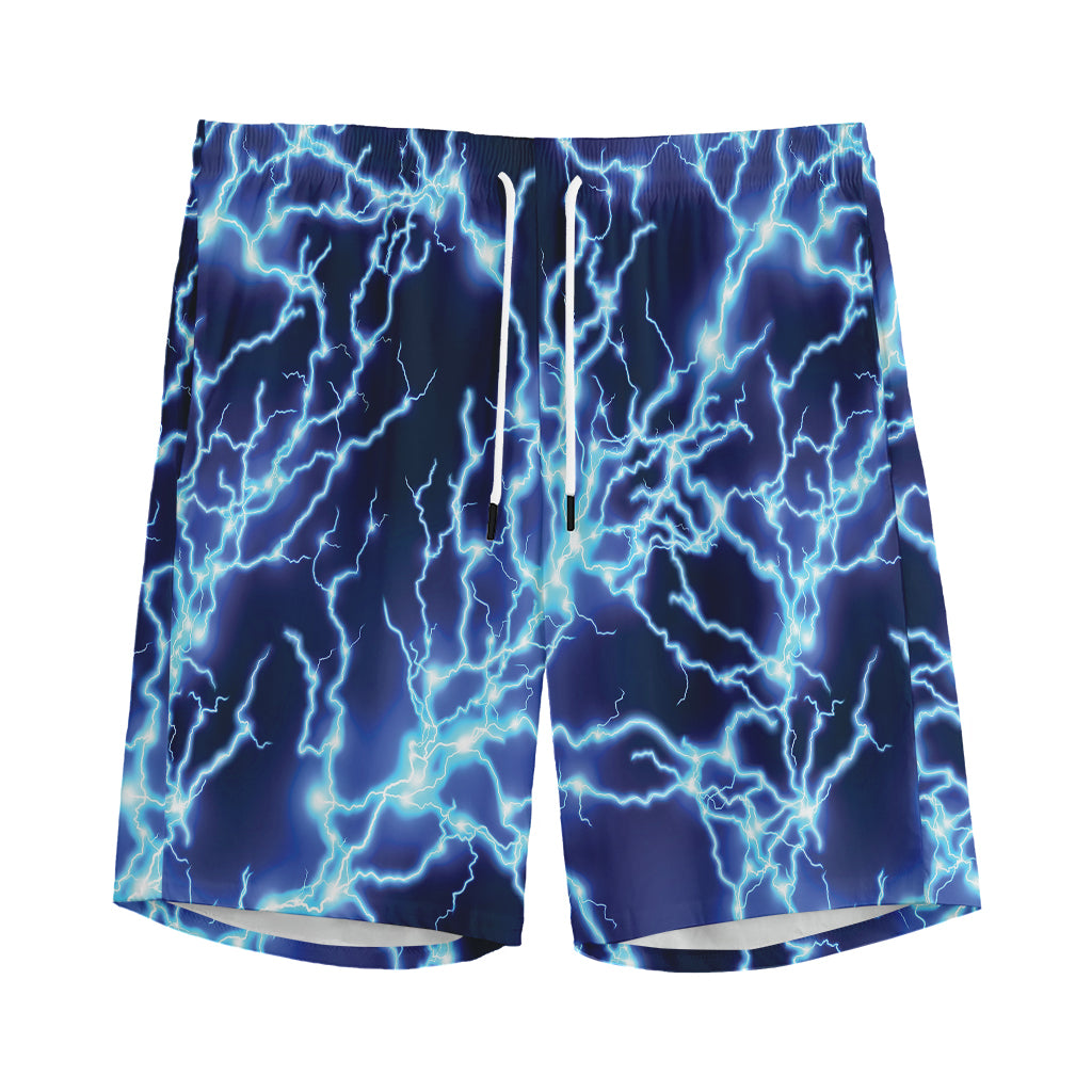 Blue Electric Lightning Print Men's Sports Shorts