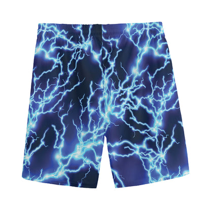 Blue Electric Lightning Print Men's Sports Shorts
