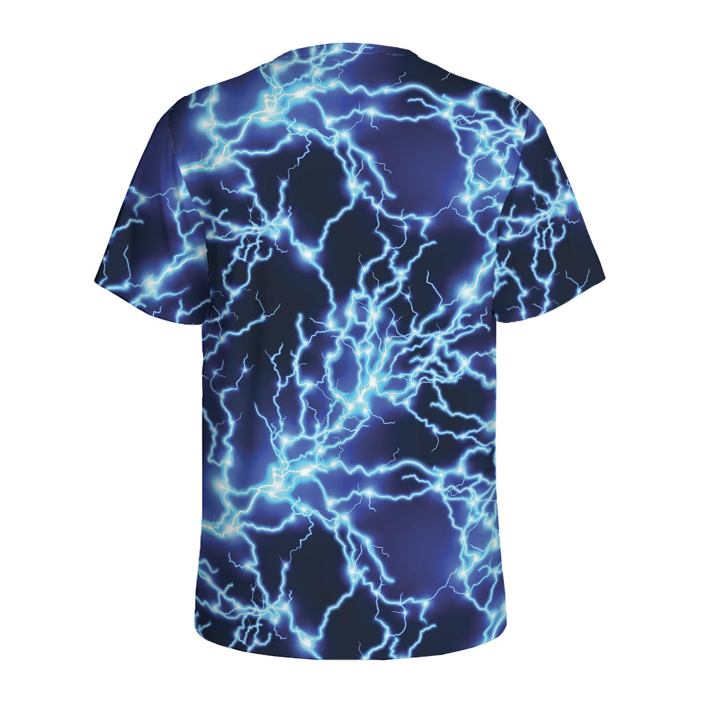 Blue Electric Lightning Print Men's Sports T-Shirt