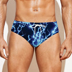 Blue Electric Lightning Print Men's Swim Briefs