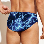 Blue Electric Lightning Print Men's Swim Briefs