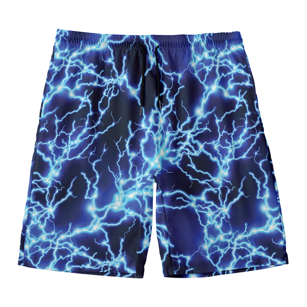 Blue Electric Lightning Print Men's Swim Trunks