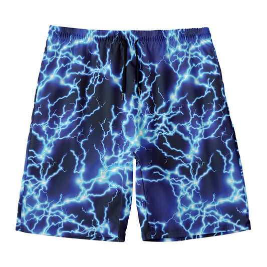 Blue Electric Lightning Print Men's Swim Trunks