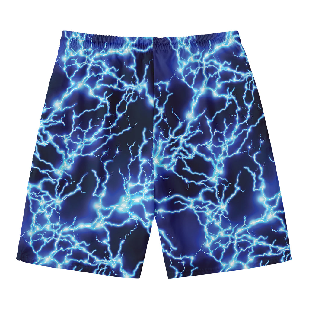 Blue Electric Lightning Print Men's Swim Trunks